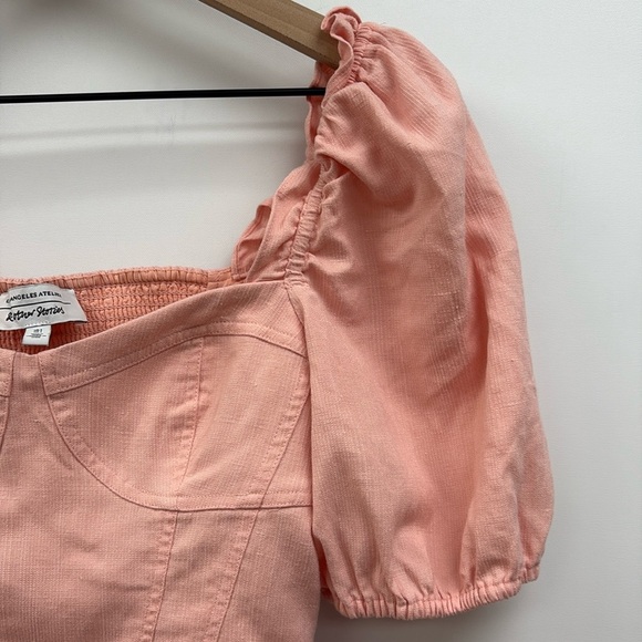 & Other Stories Corset Puff Sleeve Cropped Twill Blouse Pink 4 - Picture 2 of 6